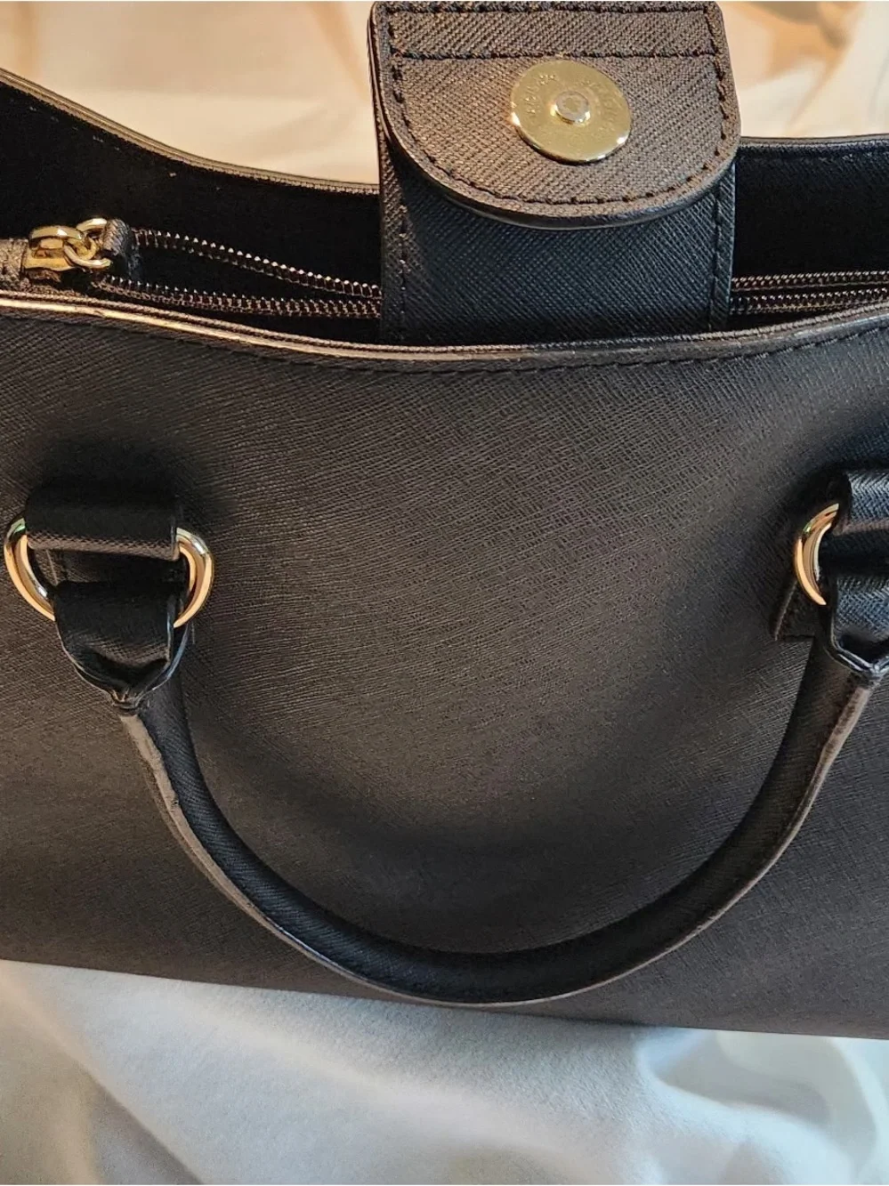 Michael Kors Black Saffiano Leather Tote with Gold Plaque